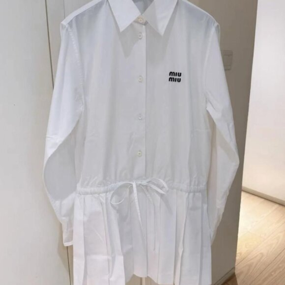 Miu Miu Dresses & Skirts - ❌SOLD❌NWT Miu Miu Shirt Dress Mini Length In White Sz 40 Long Sleeves Logo